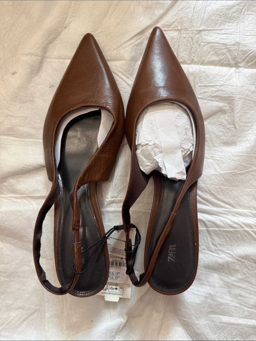 ZARA Dark Brown Pointed Slingback Flats US 10